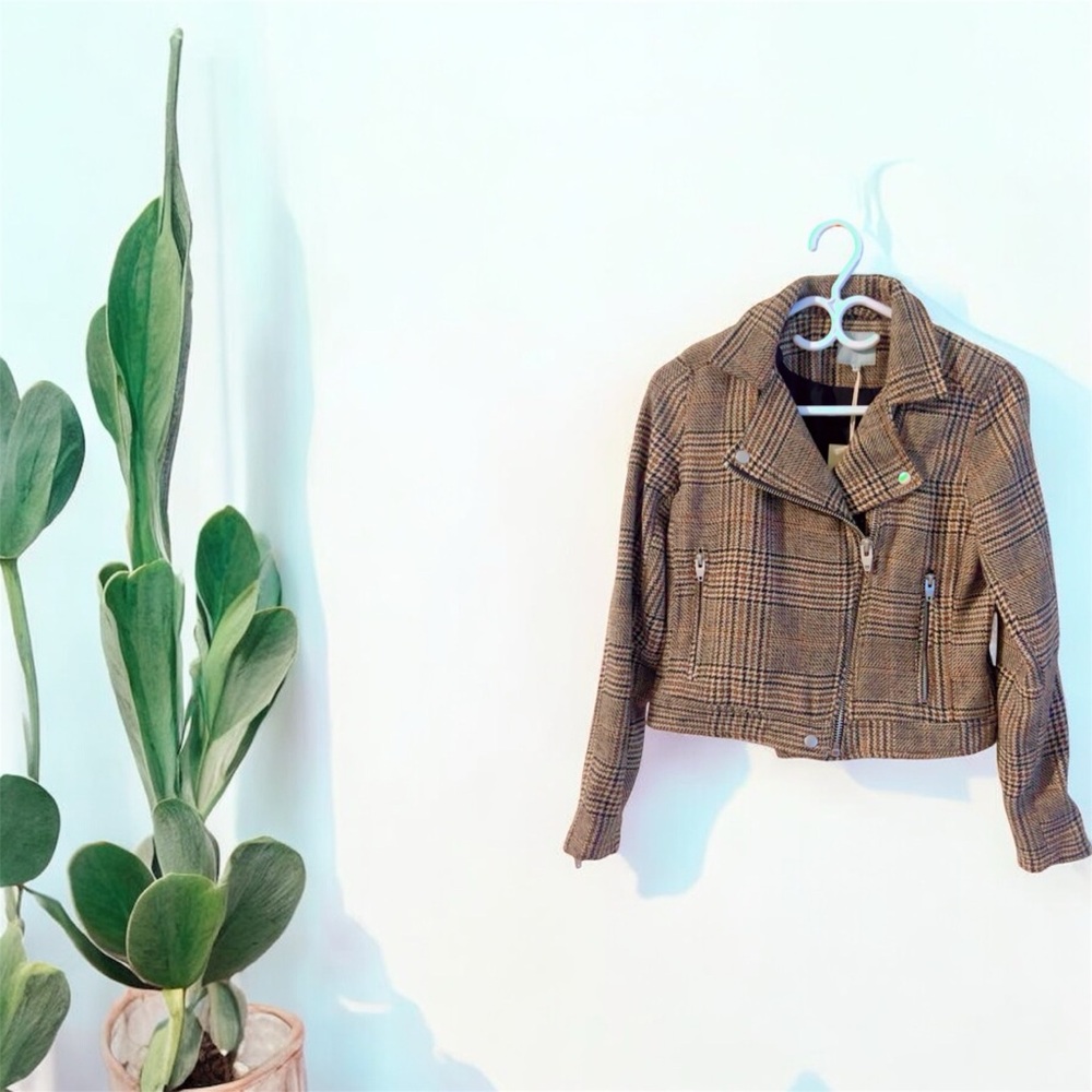 Plaid Cropped Moto Jacket – Size XS